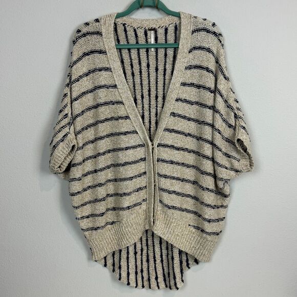 Free People Beige Navy Cocoon Striped Oversized Cardigan Sweater XS - Picture 1 of 7